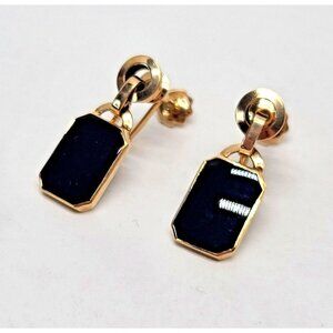 Victorian 10k gold black onyx rectangle screw on dangle earrings mourning, 4.65g